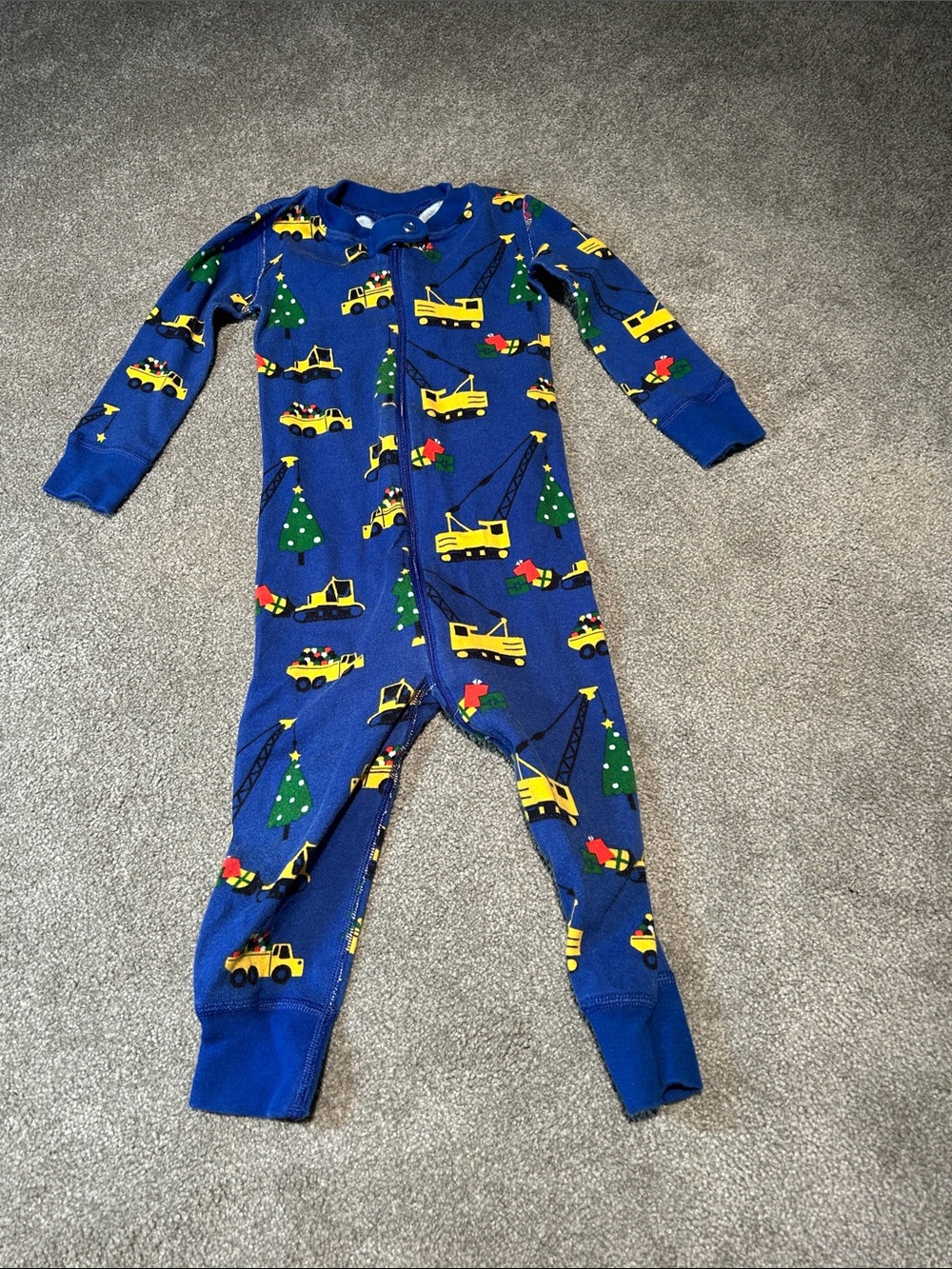 Hanna Andersson Blue Construction & Tree Print Footed Kids Pajama